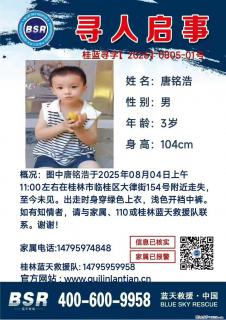 【寻人启事】图中唐铭浩于2025年08月04日上午11:00左右在桂林市临桂区大律街154号附近走失 - 临夏28生活网 linxia.28life.net